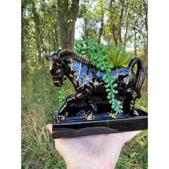 Vintage MCM Redware Tilso Planter Vase Zebra Gold Black - Picture 13 of 15